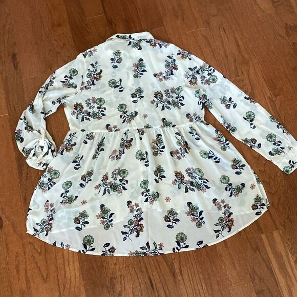 RED CAMEL XL Beautiful Side Slit Sheer Floral Shacket Blouse Rollup sleeve Top - Picture 11 of 11